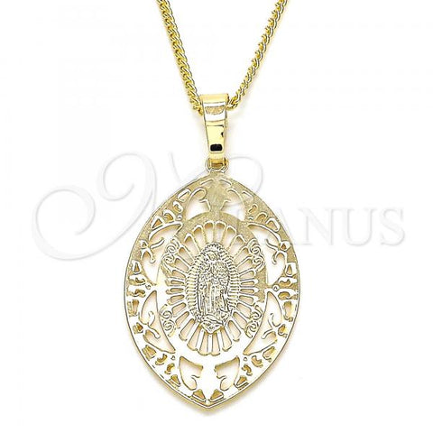 Oro Laminado Pendant Necklace, Gold Filled Style Guadalupe Design, Polished, Golden Finish, 04.106.0045.1.20