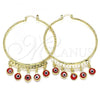 Oro Laminado Large Hoop, Gold Filled Style Evil Eye Design, Red Resin Finish, Golden Finish, 02.380.0072.3.50