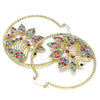 Oro Laminado Large Hoop, Gold Filled Style Peacock Design, with Multicolor Crystal, Diamond Cutting Finish, Golden Finish, 02.380.0046.50
