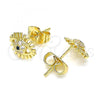 Oro Laminado Stud Earring, Gold Filled Style Evil Eye Design, with Sapphire Blue Micro Pave, Polished, Golden Finish, 02.156.0542