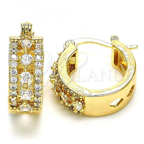 Oro Laminado Small Hoop, Gold Filled Style with White Cubic Zirconia, Polished, Golden Finish, 02.210.0269.15