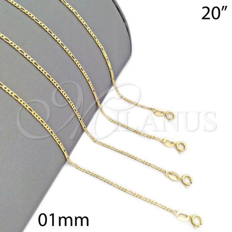 Oro Laminado Basic Necklace, Gold Filled Style Figaro Design, Polished, Golden Finish, 04.32.0016.20