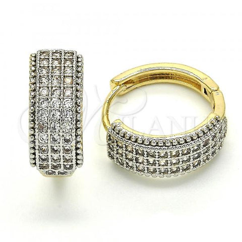 Oro Laminado Huggie Hoop, Gold Filled Style with White Cubic Zirconia, Polished, Two Tone, 02.210.0130.20
