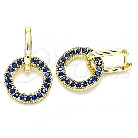Oro Laminado Huggie Hoop, Gold Filled Style with Sapphire Blue Cubic Zirconia, Polished, Golden Finish, 02.210.0486.2.12