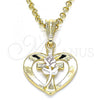 Oro Laminado Fancy Pendant, Gold Filled Style Heart and Flower Design, Polished, Tricolor, 05.351.0077