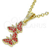 Oro Laminado Fancy Pendant, Gold Filled Style Butterfly Design, with Garnet Crystal, Polished, Golden Finish, 05.351.0187