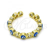 Oro Laminado Multi Stone Ring, Gold Filled Style Evil Eye Design, with White Cubic Zirconia, Light Blue Enamel Finish, Golden Finish, 01.253.0041.2
