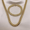 Stainless Steel Necklace and Bracelet, Miami Cuban Design, Polished, Golden Finish, 06.116.0032.1
