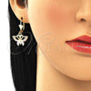 Oro Laminado Dangle Earring, Gold Filled Style Butterfly Design, Polished, Tricolor, 02.351.0083