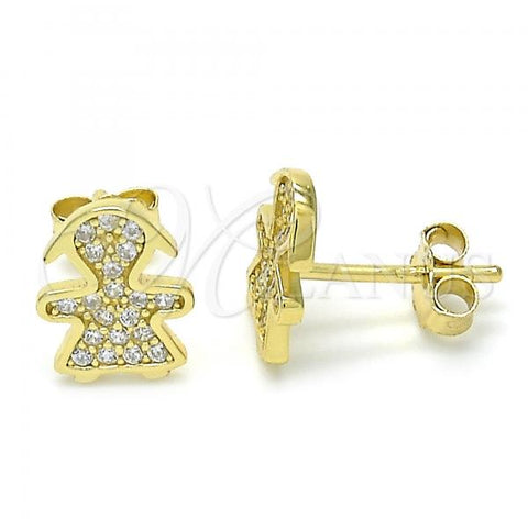 Sterling Silver Stud Earring, Little Girl Design, with White Micro Pave, Polished, Golden Finish, 02.174.0077