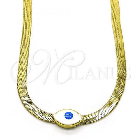 Oro Laminado Fancy Necklace, Gold Filled Style Evil Eye Design, White Enamel Finish, Golden Finish, 04.341.0098.18