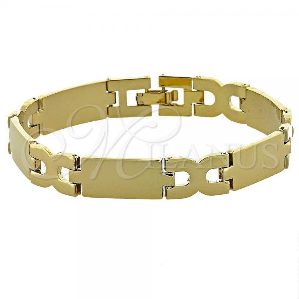 Oro Laminado Solid Bracelet, Gold Filled Style Hugs and Kisses Design, Polished, Golden Finish, 5.035.002.2