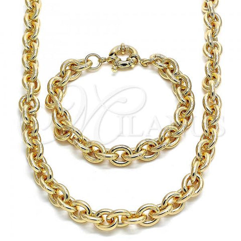 Oro Laminado Necklace and Bracelet, Gold Filled Style Chunky Design, Polished, Golden Finish, 06.319.0005