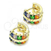 Oro Laminado Huggie Hoop, Gold Filled Style with Multicolor Cubic Zirconia, Polished, Golden Finish, 02.210.0601.5.12