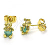 Oro Laminado Stud Earring, Gold Filled Style Teddy Bear Design, with Aqua Blue and White Cubic Zirconia, Polished, Golden Finish, 02.210.0766