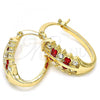 Oro Laminado Small Hoop, Gold Filled Style with Garnet and White Crystal, Polished, Golden Finish, 02.100.0092.1.15