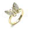 Oro Laminado Multi Stone Ring, Gold Filled Style Butterfly Design, with White Micro Pave, Polished, Golden Finish, 01.284.0070.08