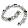 Rhodium Plated Tennis Bracelet, Greek Key Design, with Sapphire Blue and White Cubic Zirconia, Polished, Rhodium Finish, 03.210.0073.8.08