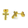 Oro Laminado Stud Earring, Gold Filled Style Cross Design, with White Micro Pave, Polished, Golden Finish, 02.342.0314