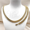 Stainless Steel Necklace and Bracelet, Miami Cuban Design, Polished, Golden Finish, 06.435.0001