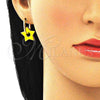 Oro Laminado Huggie Hoop, Gold Filled Style Star Design, Yellow Enamel Finish, Golden Finish, 02.362.0003.2.12