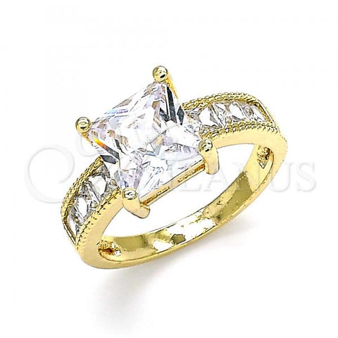 Oro Laminado Multi Stone Ring, Gold Filled Style with White Cubic Zirconia, Polished, Golden Finish, 01.210.0126.06