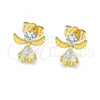 Oro Laminado Stud Earring, Gold Filled Style Angel Design, with White Cubic Zirconia, Polished, Golden Finish, 02.310.0066