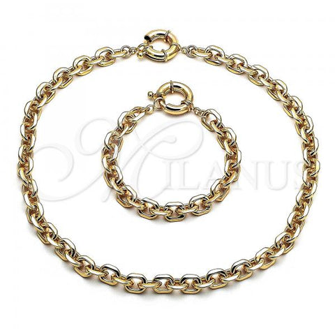 Oro Laminado Necklace and Bracelet, Gold Filled Style Chunky Design, Polished, Golden Finish, 06.63.0266