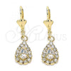 Oro Laminado Dangle Earring, Gold Filled Style Teardrop Design, with White Crystal, Polished, Golden Finish, 02.122.0116.5