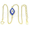Sterling Silver Fancy Bracelet, Evil Eye Design, Blue Enamel Finish, Golden Finish, 03.336.0073.2.07