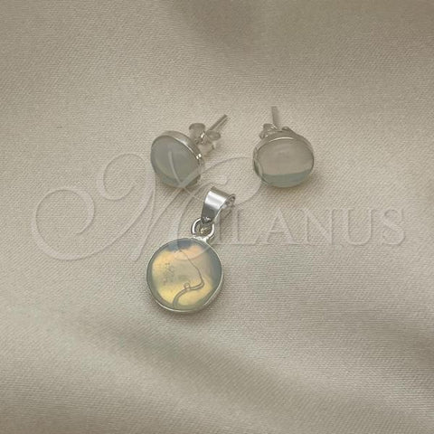 Sterling Silver Earring and Pendant Adult Set, with White Opal, Polished, Silver Finish, 10.392.0002