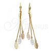 Oro Laminado Long Earring, Gold Filled Style Leaf and Long Box Design, Polished, Tricolor, 02.63.2114