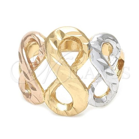 Oro Laminado Elegant Ring, Gold Filled Style Infinite Design, Diamond Cutting Finish, Tricolor, 5.175.006.08 (Size 8)