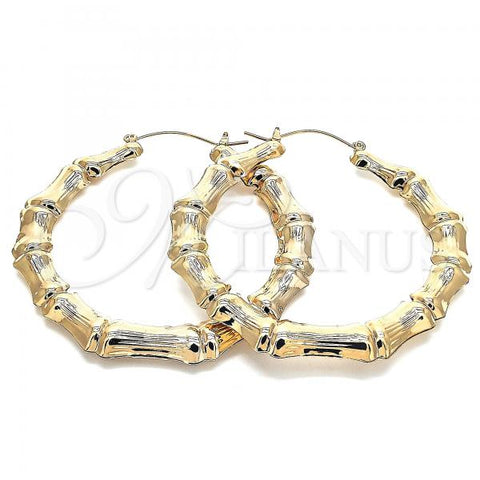 Oro Laminado Extra Large Hoop, Gold Filled Style Hollow and Bamboo Design, Polished, Golden Finish, 02.60.0149.75