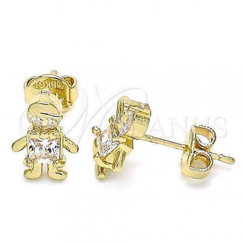 Oro Laminado Stud Earring, Gold Filled Style Little Boy Design, with White Cubic Zirconia, Polished, Golden Finish, 02.156.0416