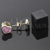 Oro Laminado Stud Earring, Gold Filled Style Heart and Smile Design, Pink Enamel Finish, Golden Finish, 02.64.0237 *PROMO*
