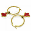 Stainless Steel Medium Hoop, Butterfly Design, Red Enamel Finish, Golden Finish, 02.364.0006.1.30