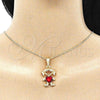 Oro Laminado Pendant Necklace, Gold Filled Style Little Girl and Heart Design, with Garnet Crystal, Polished, Golden Finish, 04.380.0007.20