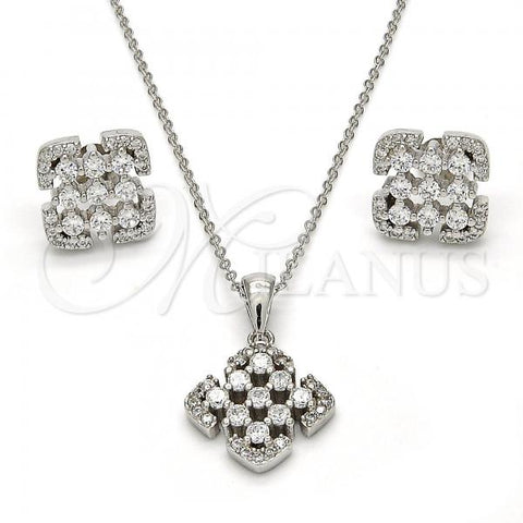 Sterling Silver Earring and Pendant Adult Set, with White Cubic Zirconia, Polished, Rhodium Finish, 10.175.0022