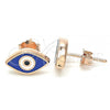 Sterling Silver Stud Earring, Evil Eye Design, Blue Enamel Finish, Rose Gold Finish, 02.336.0055.1