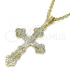 Oro Laminado Religious Pendant, Gold Filled Style Crucifix Design, Polished, Tricolor, 05.351.0183.1
