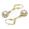 Oro Laminado Long Earring, Gold Filled Style Flower Design, with White Cubic Zirconia, Polished, Golden Finish, 02.387.0055.2