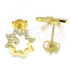 Oro Laminado Stud Earring, Gold Filled Style with White Cubic Zirconia, Polished, Golden Finish, 02.156.0332