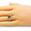Oro Laminado Multi Stone Ring, Gold Filled Style Dolphin and Heart Design, with Green Cubic Zirconia and White Micro Pave, Polished, Golden Finish, 01.196.0002.2