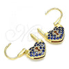 Oro Laminado Small Hoop, Gold Filled Style Lock and Heart Design, with Sapphire Blue Micro Pave, Polished, Golden Finish, 02.341.0056.2.12
