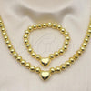 Oro Laminado Necklace and Bracelet, Gold Filled Style Heart and Ball Design, Polished, Golden Finish, 06.341.0009