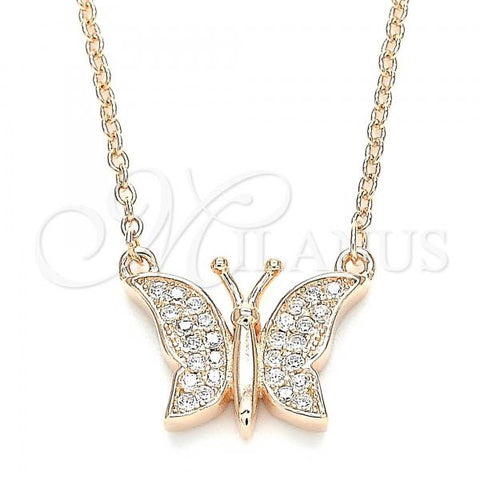Sterling Silver Pendant Necklace, Butterfly Design, with White Cubic Zirconia, Polished, Rose Gold Finish, 04.336.0042.1.16