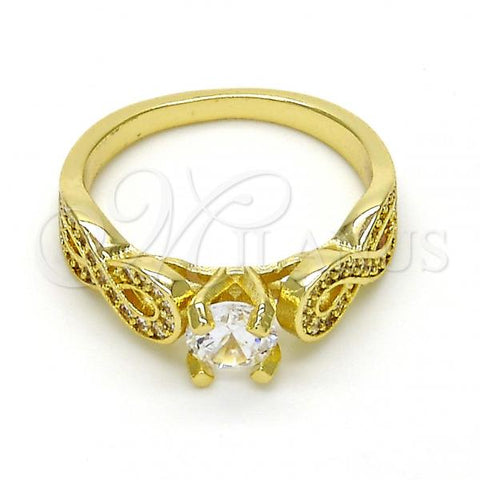 Oro Laminado Multi Stone Ring, Gold Filled Style Infinite Design, with White Cubic Zirconia and White Micro Pave, Polished, Golden Finish, 01.99.0097.08 (Size 8)