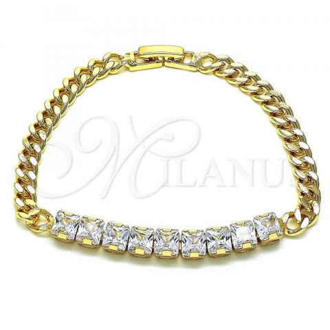 Oro Laminado Fancy Bracelet, Gold Filled Style with White Cubic Zirconia, Polished, Golden Finish, 03.283.0134.07