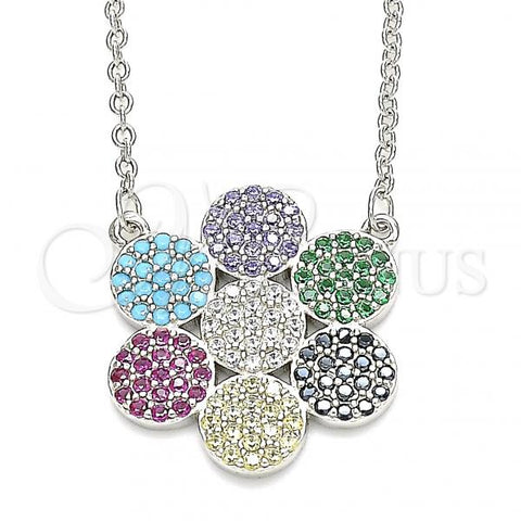 Sterling Silver Pendant Necklace, with Multicolor Cubic Zirconia, Polished, Rhodium Finish, 04.336.0223.16